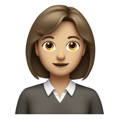 white teacher with brown shoulder length hair, bangs and brown eyes sticker