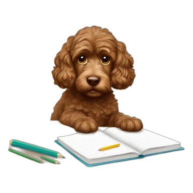 Brown Cockapoo doing homework sticker