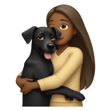 Brown girl hugs black dog sticker