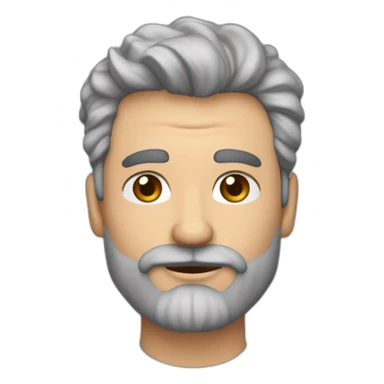 hombre de 47 años con el pelo corto y ondulado canoso, barba canosa cortita, boca grande y labios muy carnosos, ojos color gris claro sticker