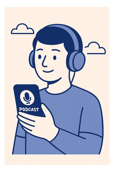 modern illustration of a person listening to a podcast sticker