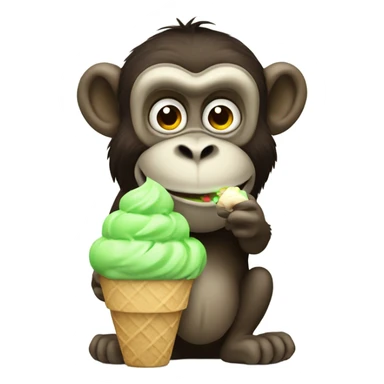 Big monkey eating green ice cream sticker