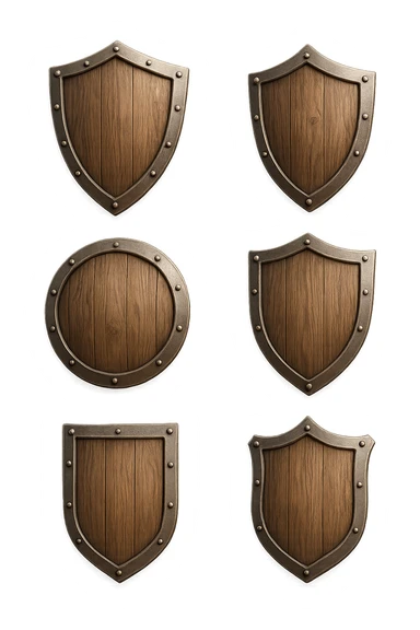 6 scudi che simboleggiano "difesa e protezione", realistici in 3d fluttuano in aria, iperrealistico 4k sticker