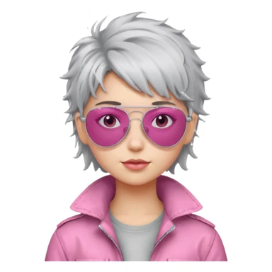 Girl with silver messy hair with pink aviators sticker