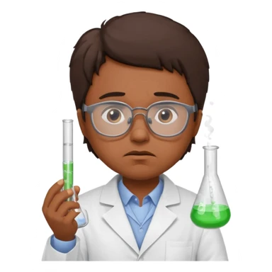 Frowns with Glasses,  Disappointed Scientist: Brown Skin, Lab coat, thin glasses, holding test tube, upset expression
 sticker