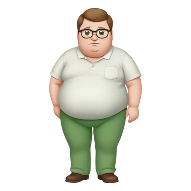 Peter Griffin from Family Guy with a pregnant belly, green pants, white shirt, glasses, and double chin sticker