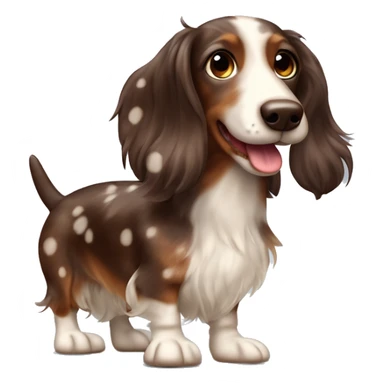 mini fuzzy ear longhaired spotty dapple wiener dog chocolate and cream sticker