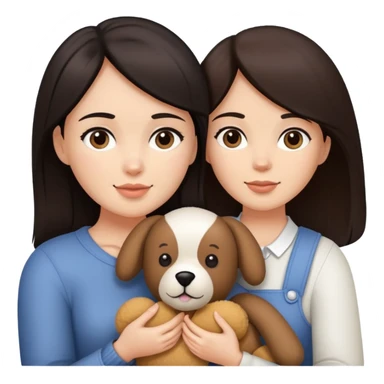 Woman with dark hair holding a teddy bear and pets sticker