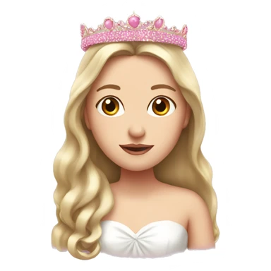 White girl with long hair as a bride wearing pink crown and pink bow on top of a head sticker
