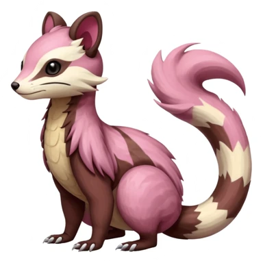 Rare realistic brown-scaled pink, white beige edgy badass epic pretty beautiful handsome gorgeous aesthetic colorful vibrant Vernid-Furret-Linoone-Salandit-Amaura-species-Fakemon-creature by LiLaiRa, random markings, (full body) sticker