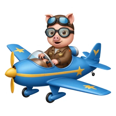 pig pilot riding blue plane sticker