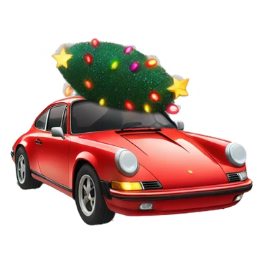 Red Porsche covered in colorful Christmas lights and a Christmas tree on the roof  sticker