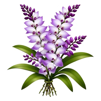 big bouquet white purple Rhynchostylis Orchid, stem, leaf, luxuriant sticker