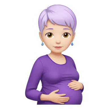 pregnant older women with purple shirt, white pixie hair, head neck and abdomen only sticker