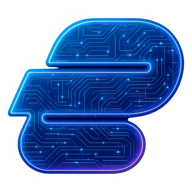 Transform the ExpressVPN logo into a cyberpunk, holographic style with glowing neon blue and pink edges, circuit patterns throughout the entire icon, and a transparent background. Maintain the recognizable ExpressVPN logo shape, overlaying neon and circuit effects in the same futuristic, clean style as previous cyberpunk icons. The whole icon should have a consistent cyberpunk glow and intricate circuit details. sticker