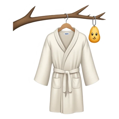 White robe hanging on a minimal wooden hook, pastel background sticker