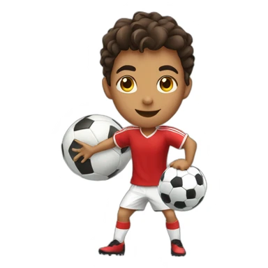 A young Arab playing soccer, a bull stand beside him sticker