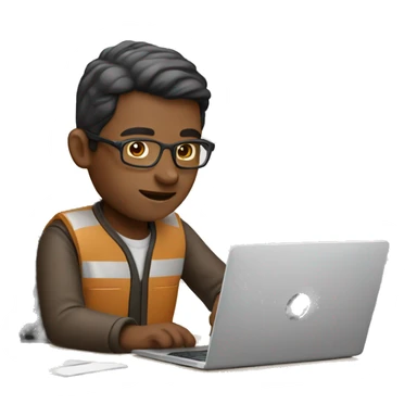 man working on laptop with light brown skin tone sticker