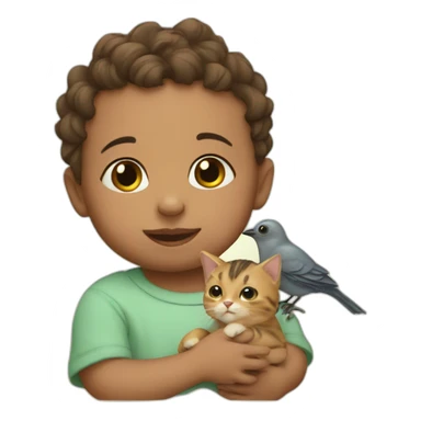 baby with cat and bird sticker
