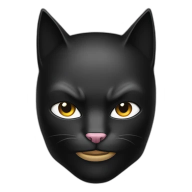 White and black cat wearing a full face black batman mask sticker