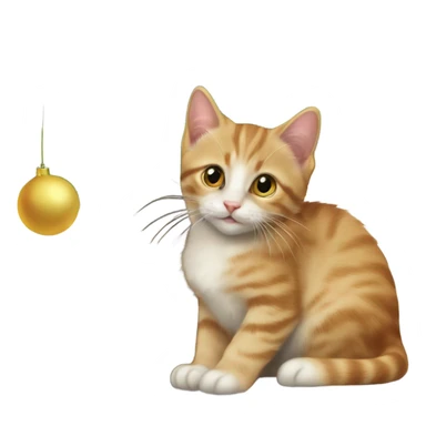 A kitten lies under the Christmas tree, and the tree is the main theme, relatively large, the comparison between the cat and the tree is larger sticker