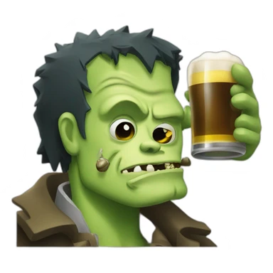 Frankenstein monster drinking beer sticker