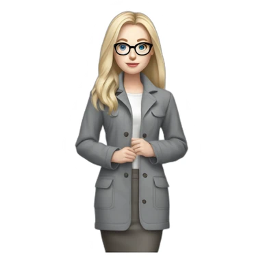 full height pale skin woman with cold blonde straight hair, care haircut, White blouse, Gray oversize jacket, Gray skirt and metal glasses holding a color palette in the hands sticker