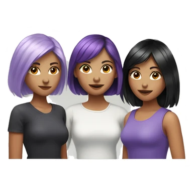 Three girls friends with purple-red short hair, black hair long and red long hair sticker