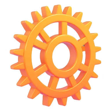 3D style icon of a single large cog, no computer, square format, vibrant and glossy sticker