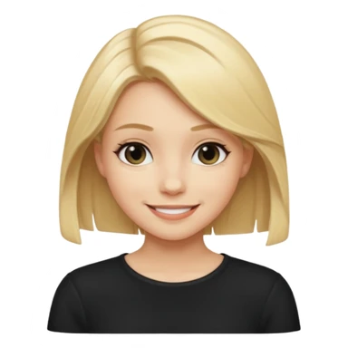 a new character a girl with shoulder length blonde hair wearing black clothes and wearing a cheeky smile sticker