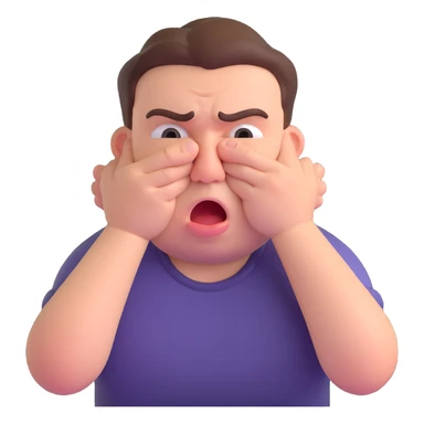 cartoon emoji of a man with puffed cheeks and crossed eyes, pretending to choke himself, funny style sticker