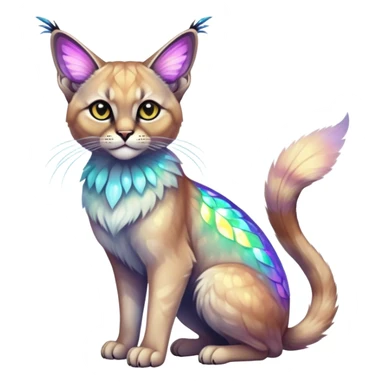 Colorful Neon exotic ethereal iridescent tropical shiny Fantasy-Siamese-Bobcat-Caracal-Moth-Scottish-Fold-feline-Fakémon-feline-hybrid (full body) sticker
