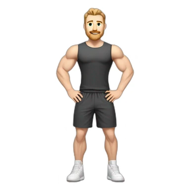 Full height Pale skinned muscular man With Realistic eyes and mouth, light brown hair and stubble In dark gray sleeveless mike, black oversize sports shorts, watch and white sneakers. sticker