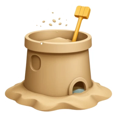 Bucket-shaped sand castle, made with an upside-down pail mold sticker