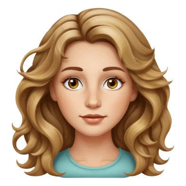 creative women with long dark Blond with highlights wavy hair white women, oval shape face hazel eyes long lashes freckles on the nose high cheek bones sticker