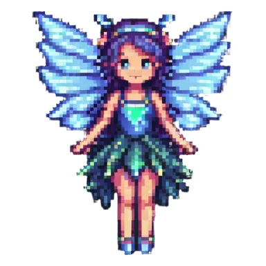 pixel art fairy with sparkling wings, flying, magical sticker