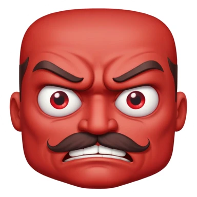 Man with red skin, , very angry face, 3 eyes, and a square mustache  sticker