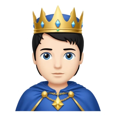 Prince with crown, blue cape and trousers, body and legs, black hair, blue eyes,  sticker