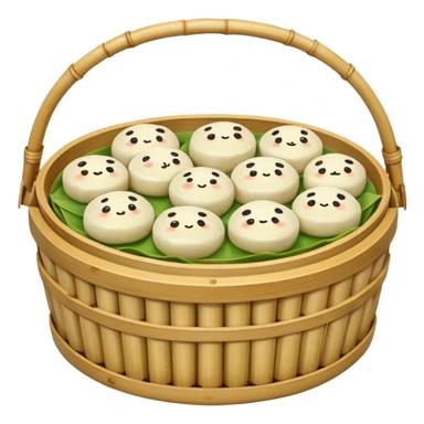 A bamboo steamer basket filled with tiny dumplings. sticker