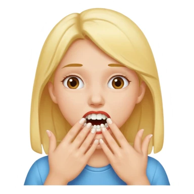 Girl gritting teeth hands on her mouth sticker