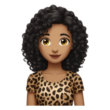 European curly longblackhair girl in leopard sticker