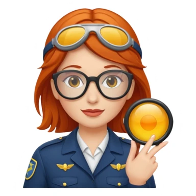 pilote d'avion femme rousse avec lunette de soleil sticker