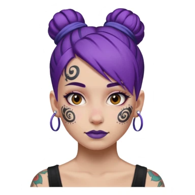 purple hair bun and lots of face tattoo sticker