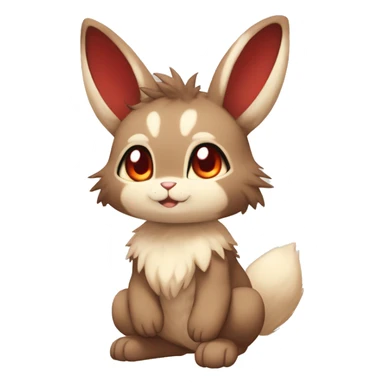 Cute, Chibi, Kemono-style, Anthro, Fur-Sona, Dark-Brown, Normal-type-Ground-type Tan-Rabbit-Fakémon with Dark-Red eyes, beige belly, beige paws, beige feet, beige freckles, full body sticker