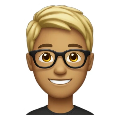 A light skin boy with short hair and light skin wearing small black-rimmed round glasses smiling sticker