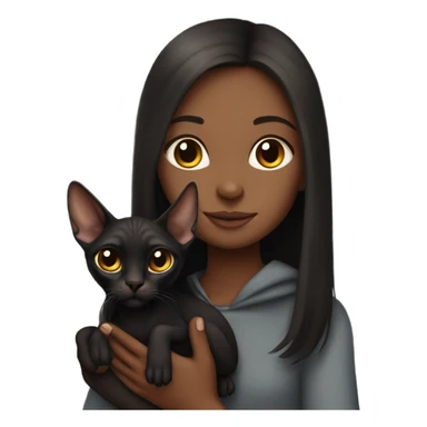 Black sphinx cat in the arms of a girl with long brown hair sticker