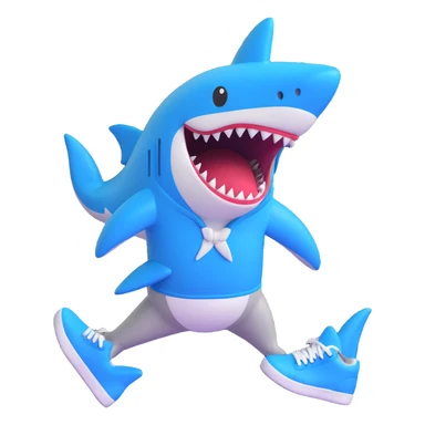 shark with legs and blue sneakers, emoji style, transparent background sticker