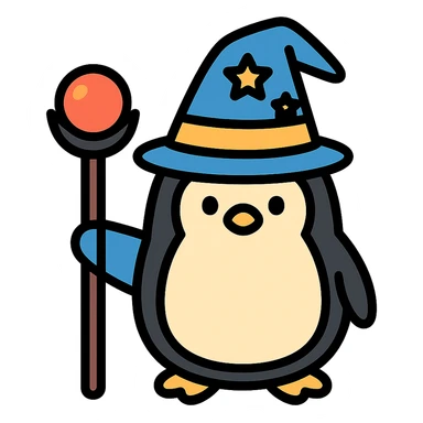 color outline icon of a penguin wizard sticker