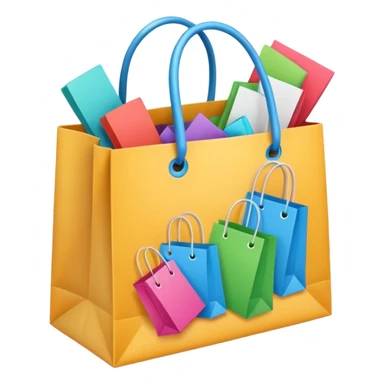 A shopping bag overflowing with products, lively and dynamic. sticker