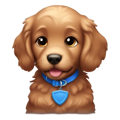 Chibi fluffy dark red retriever puppy with blue collar sticker